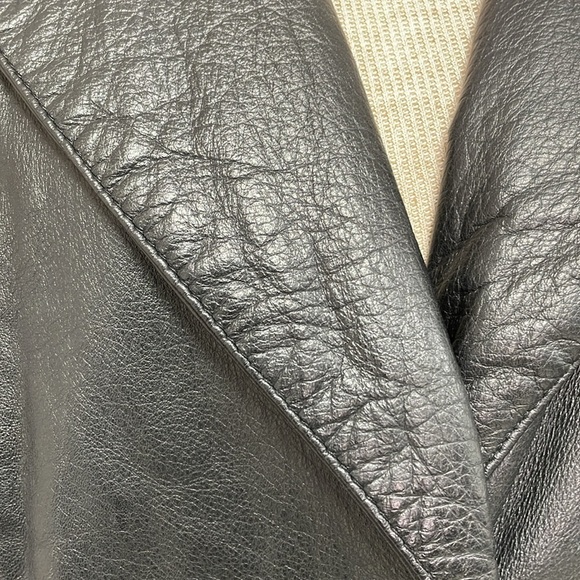 BCBGMAXAZRIA Jacket Women's 12 Black Leather Collar Buttons Pockets Blazer - Picture 9 of 17